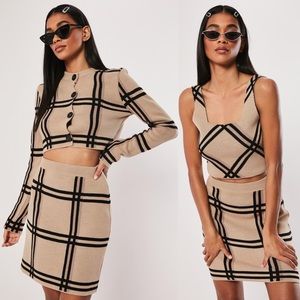 Missguided Stone Plaid Knitted Co Ord Set